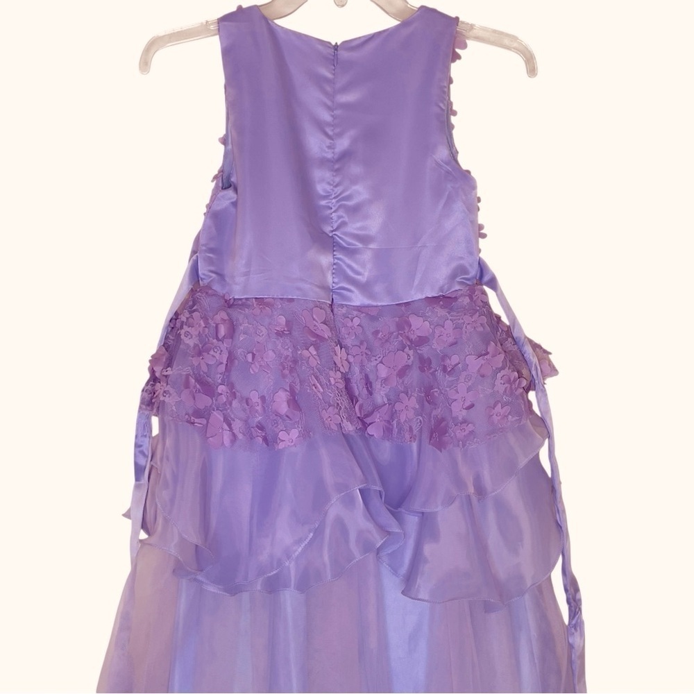 Girls Lilac 3D Floral Tulle Ball Gown – Size 12 Formal Dress - Picture 8 of 16